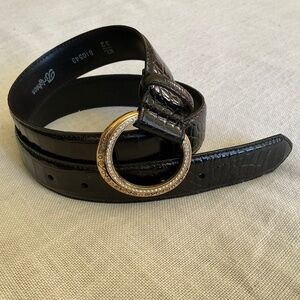 NEW Brighton Stardust Black Croc Embossed Leather Swarovski Cristals Buckle Belt
